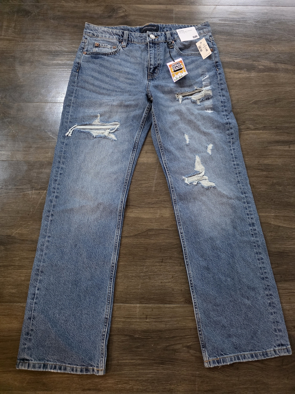 Aeropostale Low Rise 90s Baggy Jeans Light Wash Ripped Distressed NWT Women 8 R